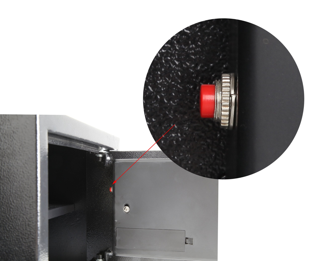 Nhấn 1 lần vào nút “RESET” (thường có màu đỏ) ở mặt trong của cửa két sắt. 