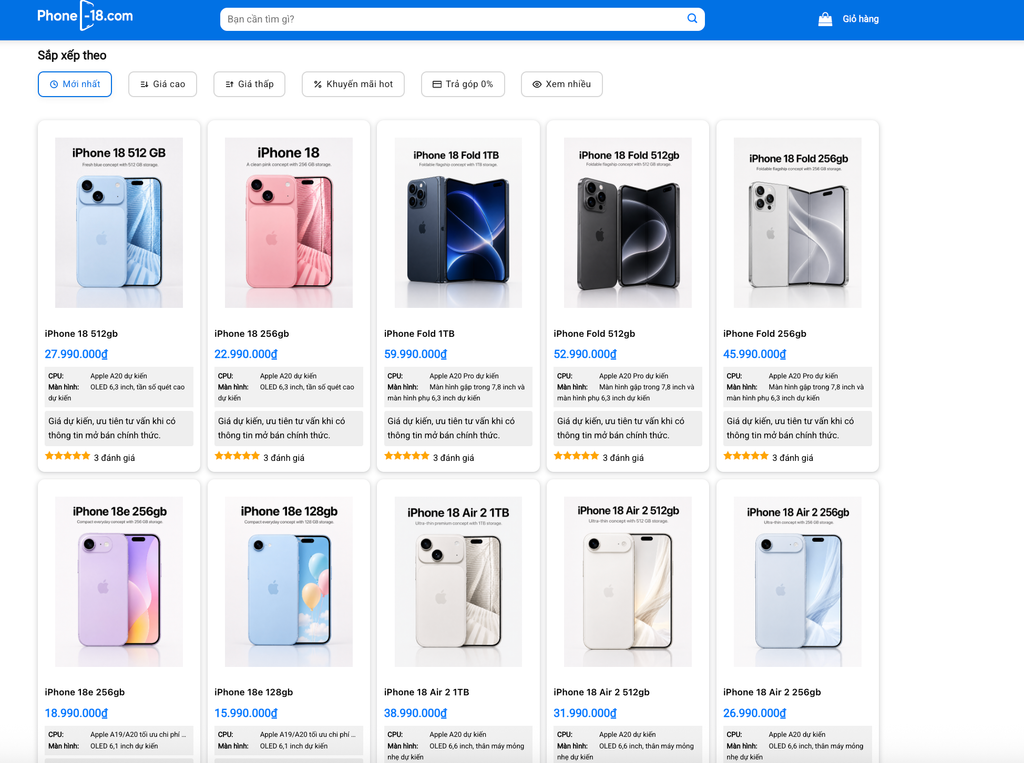 Tổng hợp các phiên bản và bài cập nhật iPhone 18. Nguồn: phone-18.com